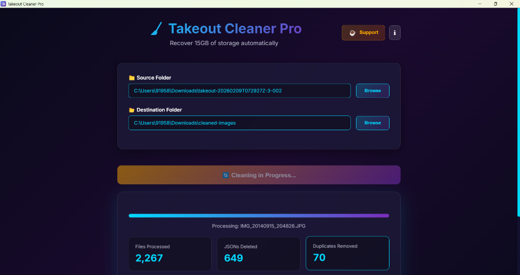 Takeout Cleaner Pro | Recover 15GB of Storage Automatically