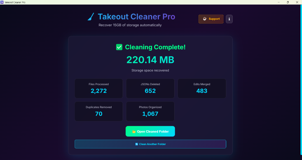Takeout Cleaner Pro | Recover 15GB of Storage Automatically